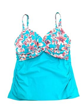Lands' End 12L Chlorine Resistant V-Neck Wrap Underwire Tankini Swimsuit Top